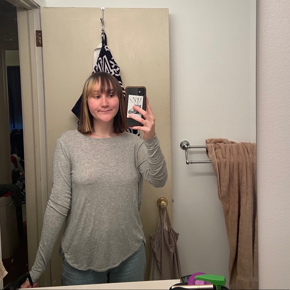 long sleeve gray white loft shirt